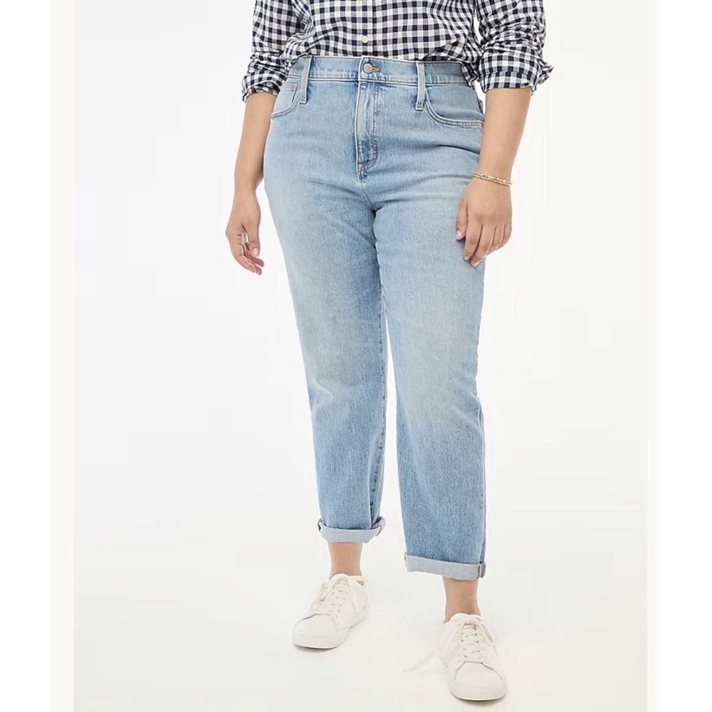 J Crew Slim Boyfriend Jeans Straight High Rise Blue Stretch Denim Classic 34/18P